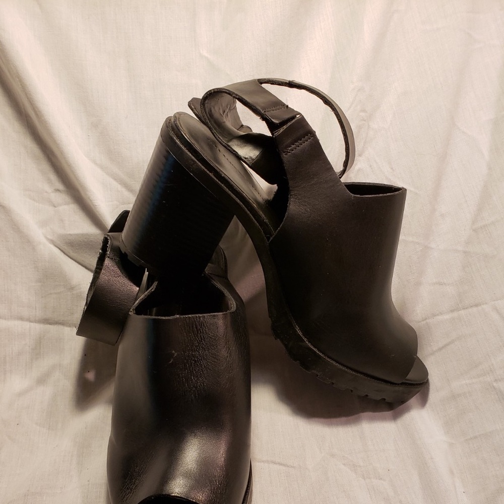 Leather ankle wrap peep toe sandals